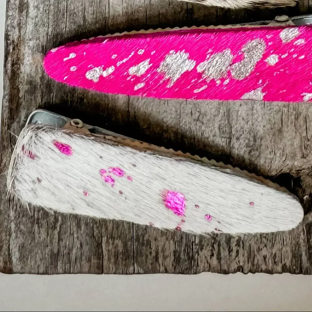 Western Hair-On Cowhide Barrette | White & Pink